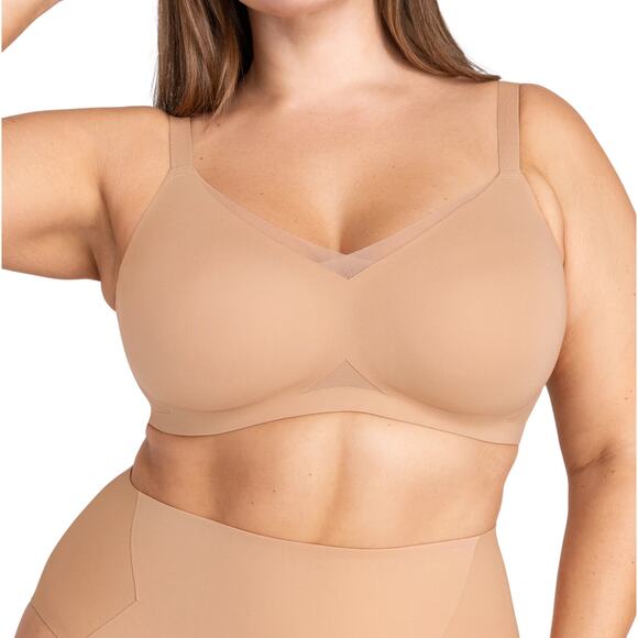 Honeylove Sand/Nude CrossOver Wireless Seamless Mesh Wide Band Adjustable Bra-3X - Picture 1 of 5